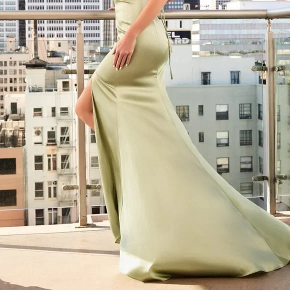 NEW SIENNA PROM PARTY OPEN BACK LEG SLIT SATIN FITTED LONG MAXI GOWN DRESS CD108